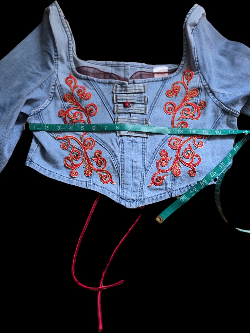 Upcycled Patchwork Asymmetrical Skirt, DenimTop & Cutch in Red and Animal Prints - Picture 6 of 16